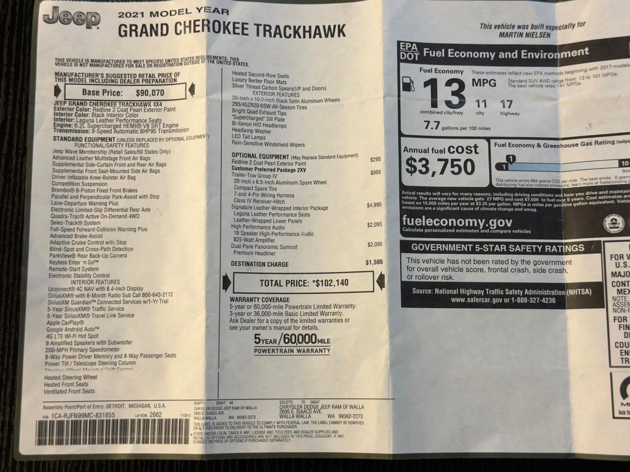 Used 2021 Jeep Grand Cherokee Trackhawk AWD/4WD image 31