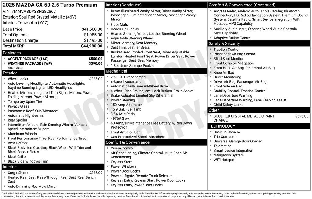 New 2025 MAZDA CX-50 AWD 2.5 Turbo w/ Accent Package image 41