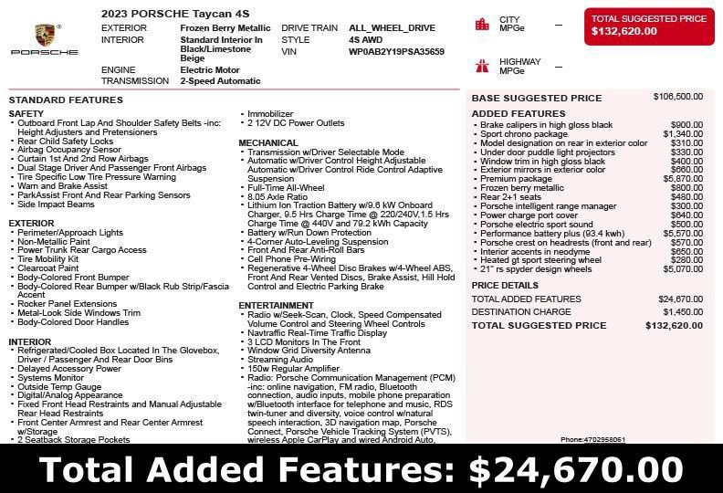 Used 2023 Porsche Taycan 4S w/ Premium Package image 3