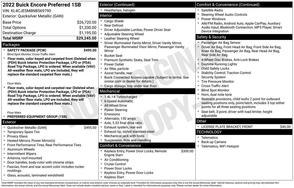 Used 2022 Buick Encore Preferred w/ Safety Package AWD/4WD image 4