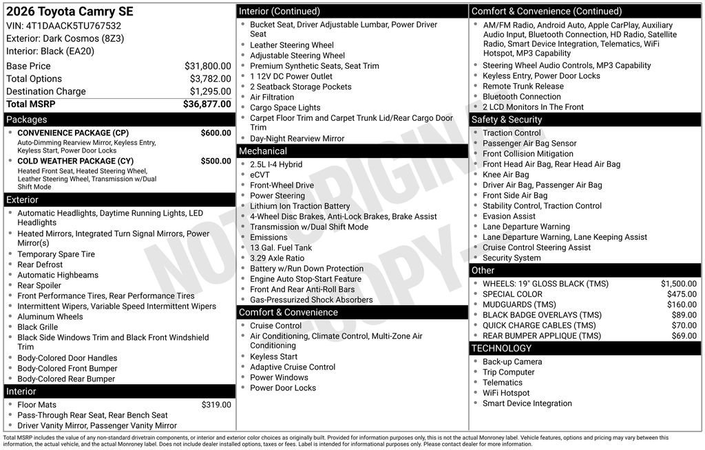 New 2026 Toyota Camry SE w/ Convenience Package FWD image 7