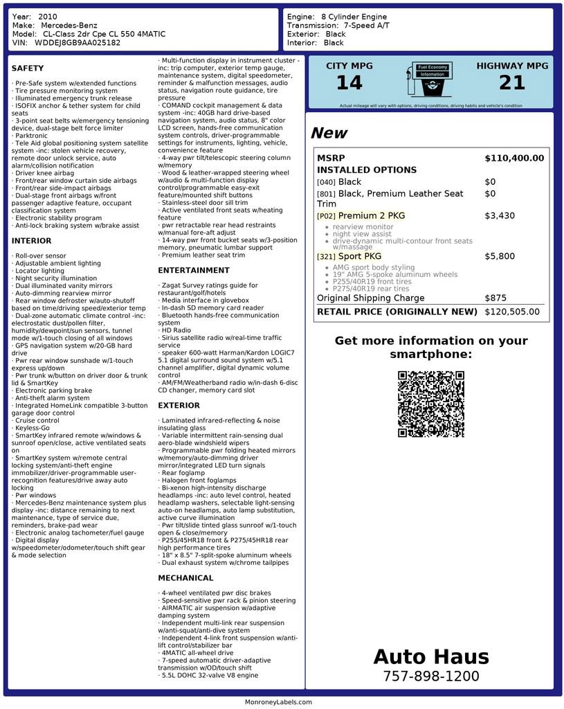 Used 2010 Mercedes-Benz CL 550 CL 550 w/ Sport Pkg image 3