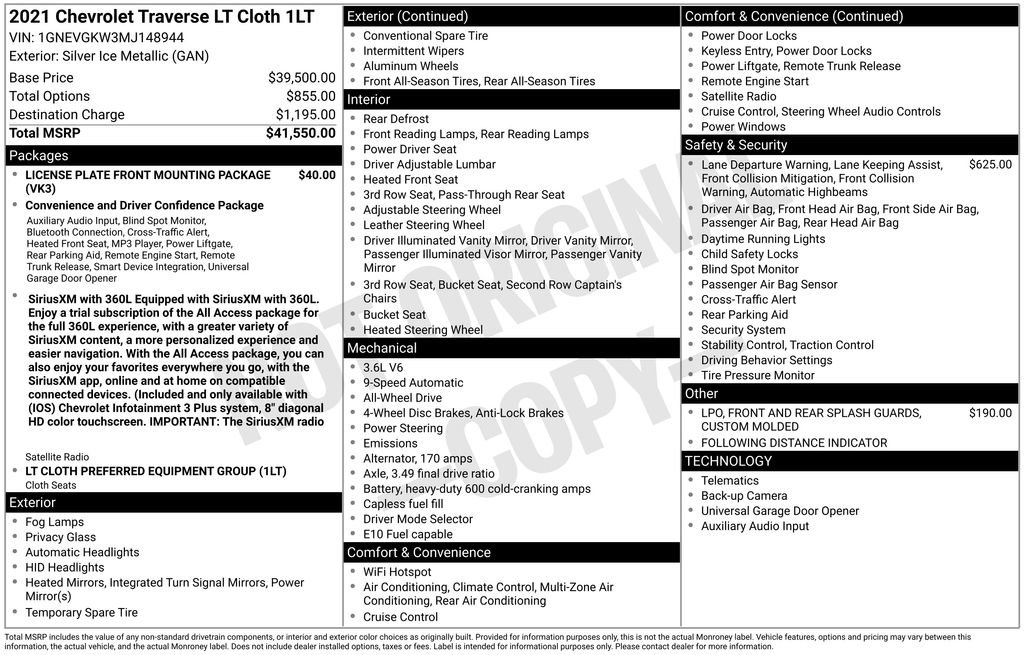 Used 2021 Chevrolet Traverse LT AWD/4WD image 17