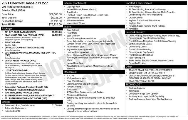 Used 2021 Chevrolet Tahoe Z71 w/ Z71 Off-Road Package AWD/4WD image 5
