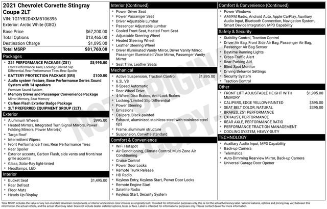 Used 2021 Chevrolet Corvette Stingray Preferred Cpe w/ Z51 Performance Package RWD image 15