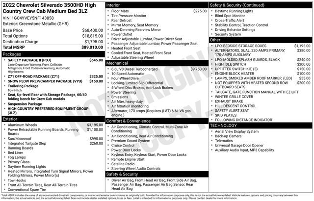 Used 2022 Chevrolet Silverado 3500 High Country w/ Safety Package II image 79