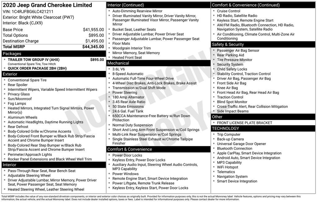 Certified 2020 Jeep Grand Cherokee Limited w/ Trailer Tow Group IV AWD/4WD image 7