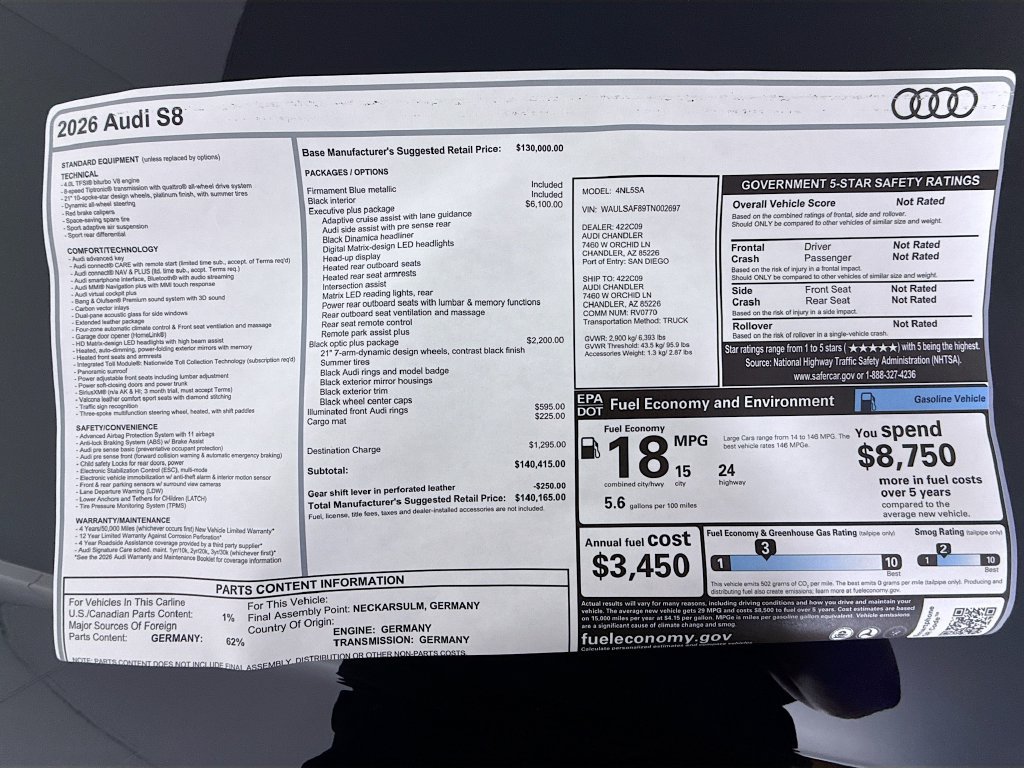 New 2026 Audi S8 AWD/4WD image 9