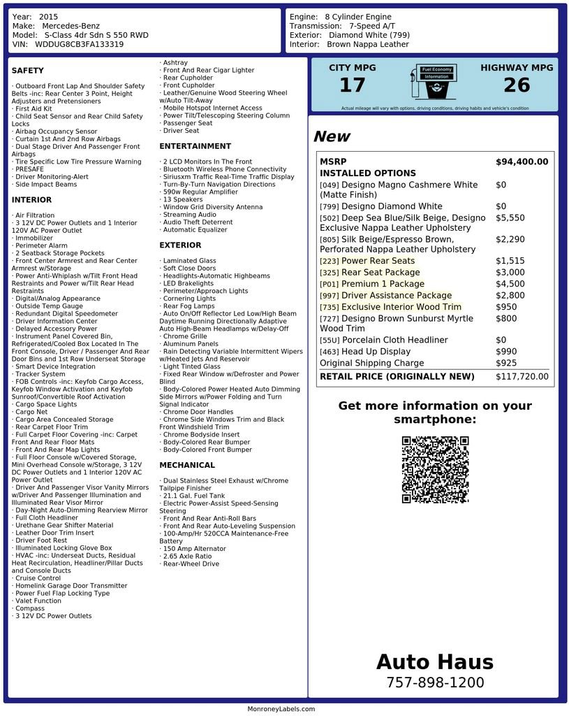 Used 2015 Mercedes-Benz S 550 Sedan image 3
