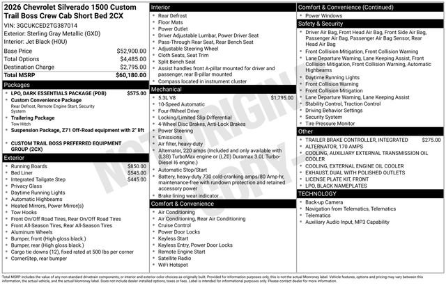 New 2026 Chevrolet Silverado 1500 Custom Trail Boss w/ LPO, Dark Essentials Package AWD/4WD image 5