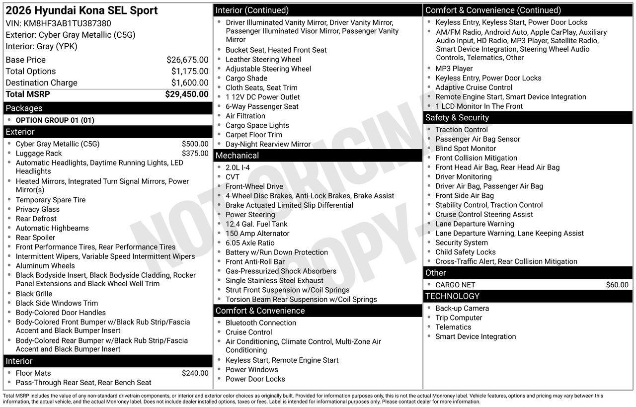 New 2026 Hyundai Kona SEL Sport FWD image 36
