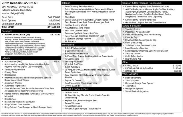 Used 2022 Genesis GV70 2.5T w/ Advanced Package image 2