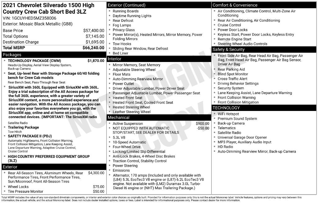 Used 2021 Chevrolet Silverado 1500 High Country w/ Technology Package AWD/4WD image 6