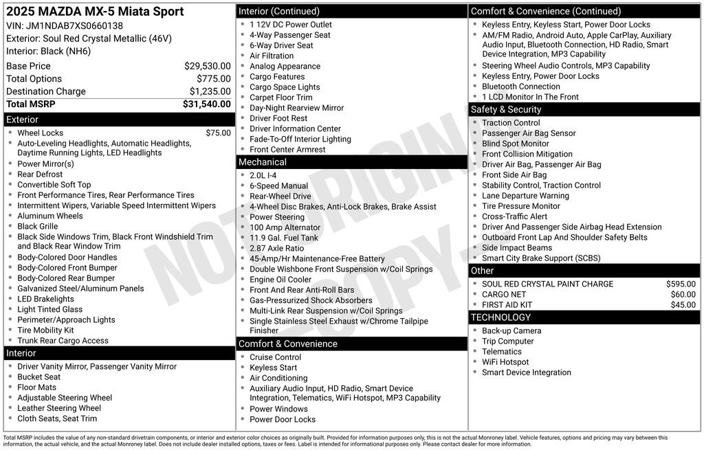 New 2025 MAZDA MX-5 Miata Sport