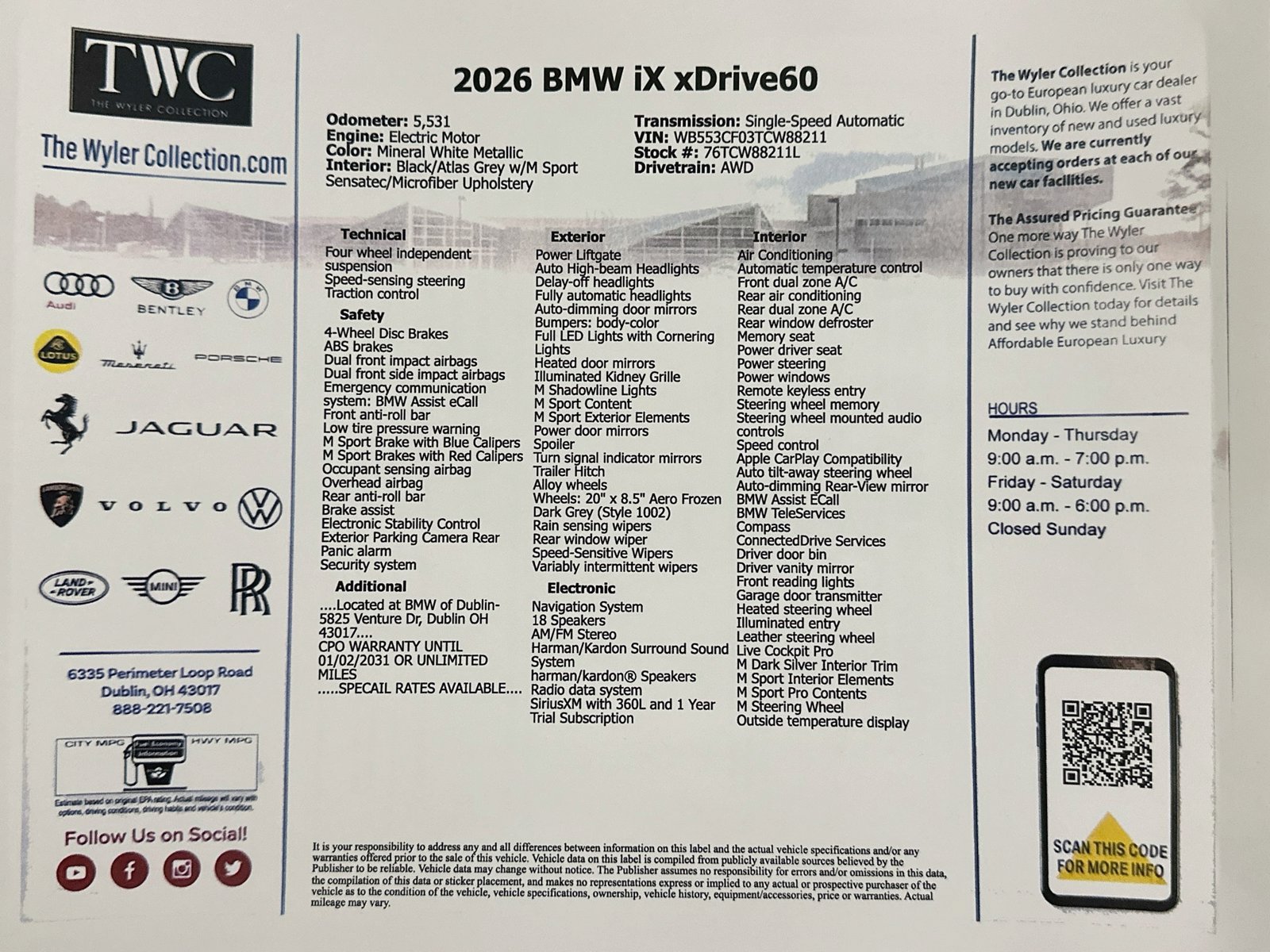Used 2026 BMW iX xDrive60 w/ M Sport Package AWD/4WD image 48