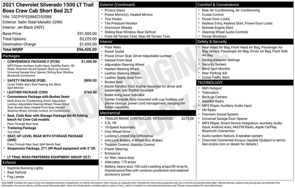 Used 2021 Chevrolet Silverado 1500 LT Trail Boss w/ Convenience Package II AWD/4WD image 61