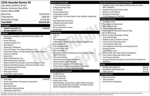 Used 2026 Hyundai Elantra SE w/ Cargo Package FWD image 7