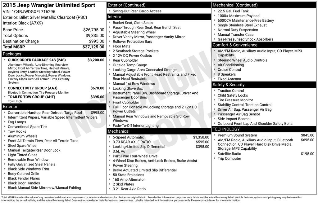 Used 2015 Jeep Wrangler Unlimited Sport w/ Quick Order Package 24S image 11