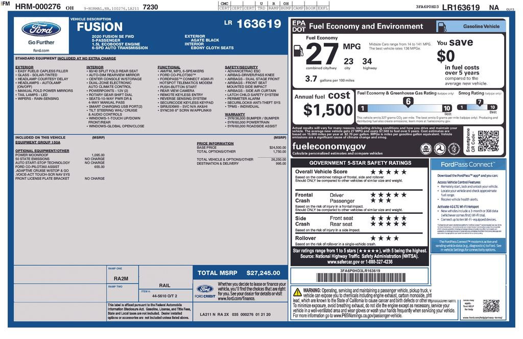 Used 2020 Ford Fusion SE FWD image 1