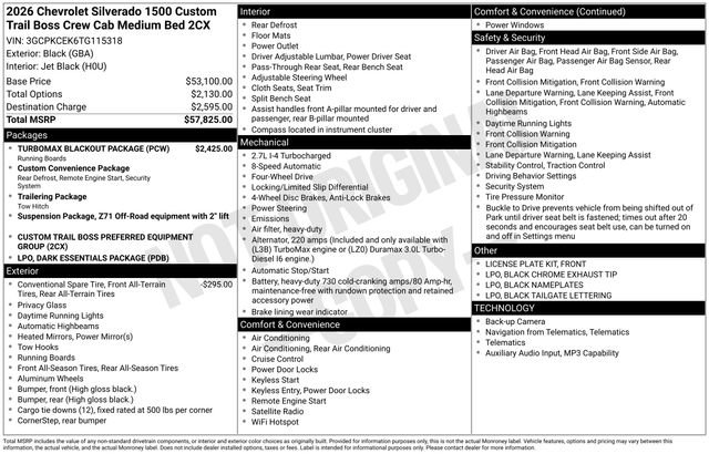 Used 2026 Chevrolet Silverado 1500 Custom Trail Boss w/ Turbomax Blackout Package image 6