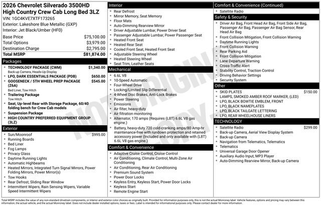 New 2026 Chevrolet Silverado 3500 High Country w/ Technology Package AWD/4WD image 4