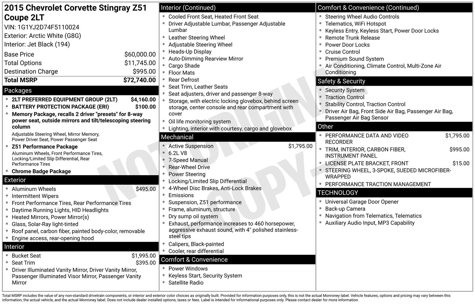 Used 2015 Chevrolet Corvette Stingray Coupe w/ 2LT Preferred Equipment Group image 4