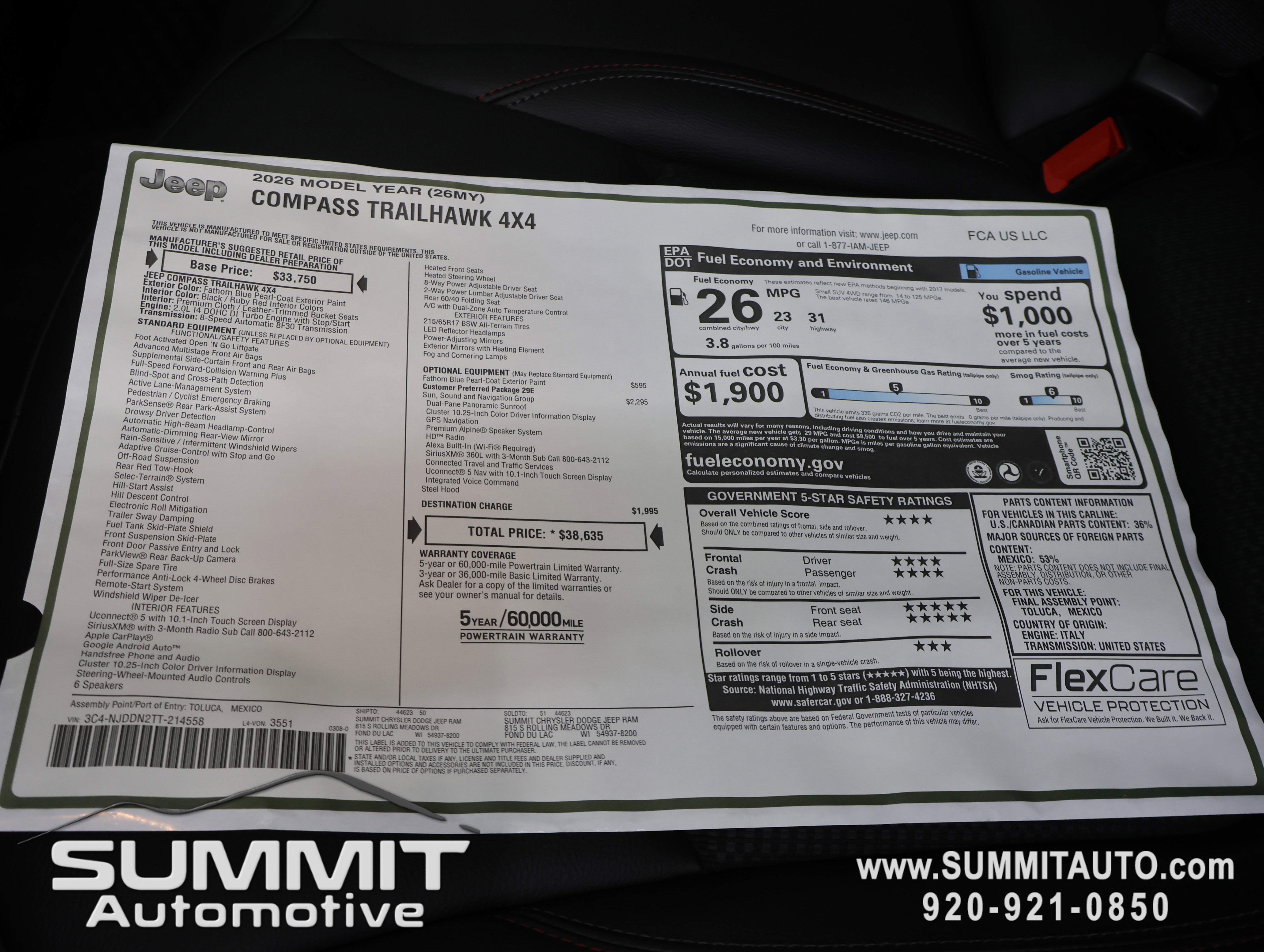 New 2026 Jeep Compass Trailhawk w/ Sun, Sound & Navigation Group image 34