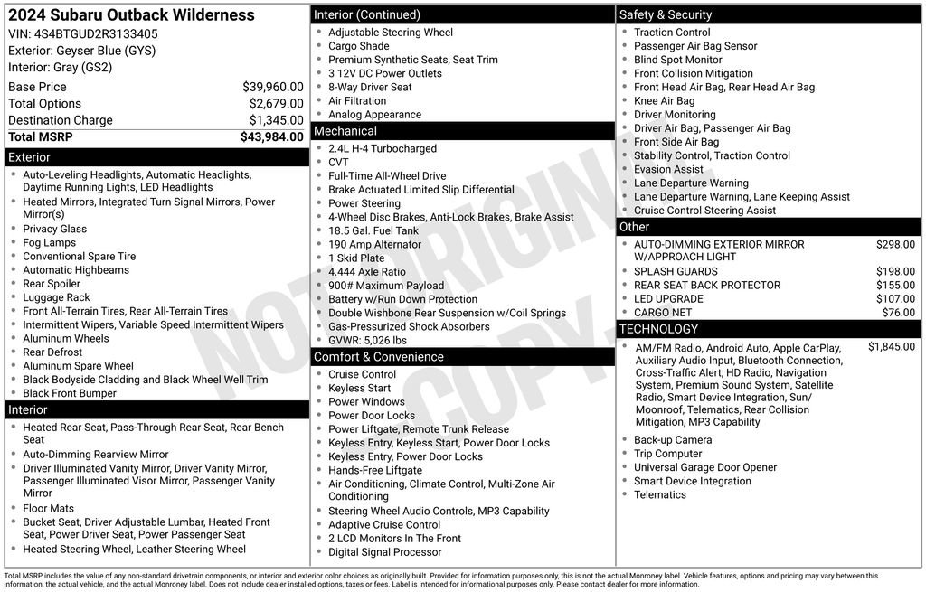 Certified 2024 Subaru Outback Wilderness AWD/4WD image 8