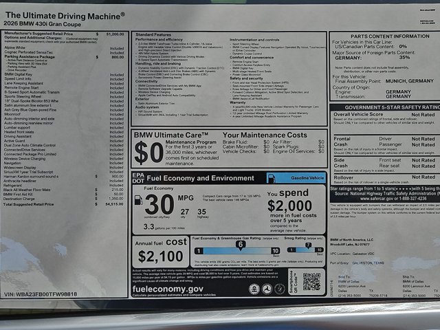 Used 2026 BMW 430i w/ Parking Assistance Package RWD image 18