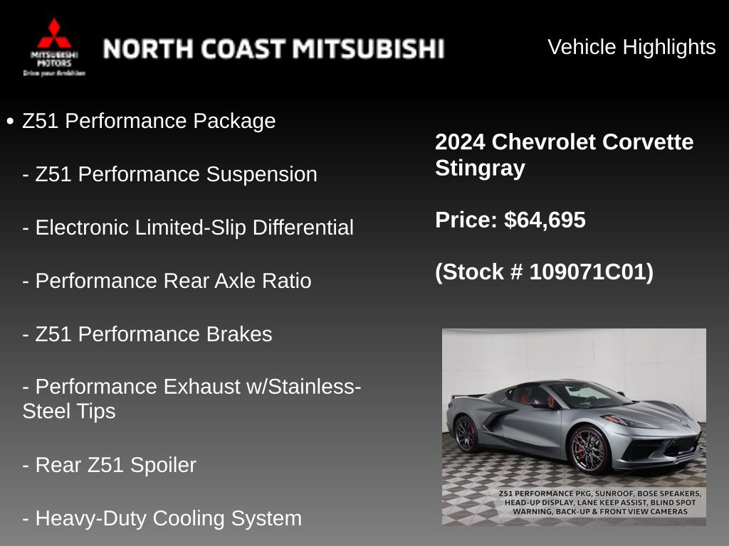 Used 2024 Chevrolet Corvette Stingray Preferred Cpe w/ Z51 Performance Package RWD image 2
