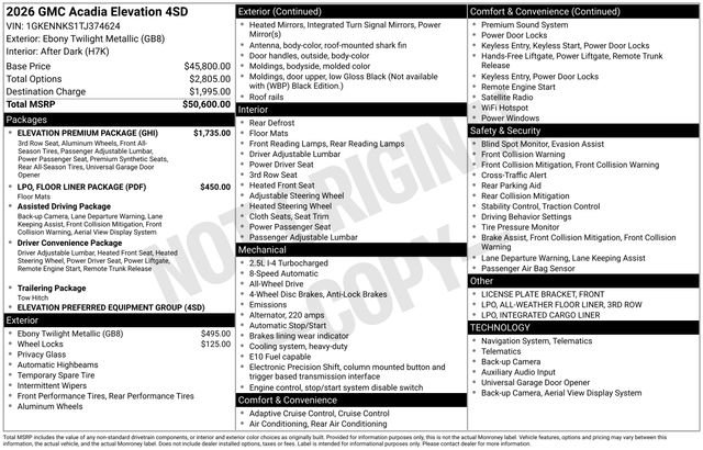 New 2026 GMC Acadia Elevation w/ Elevation Premium Package AWD/4WD image 33