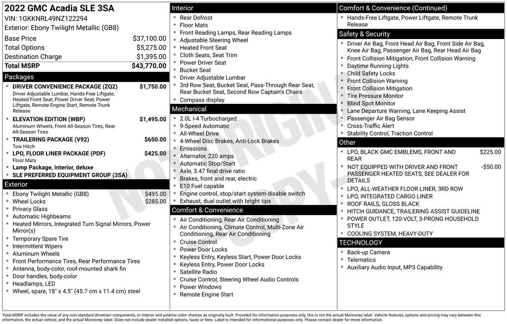 Certified 2022 GMC Acadia SLE w/ Driver Convenience Package AWD/4WD image 5