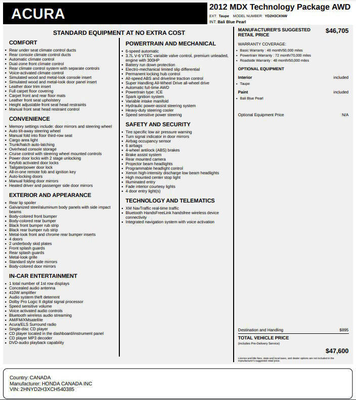 Used 2012 Acura MDX w/ Technology Package image 3