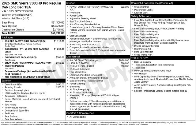 New 2026 GMC Sierra 3500 Pro w/ 1SA Pro Safety Plus Package AWD/4WD image 1