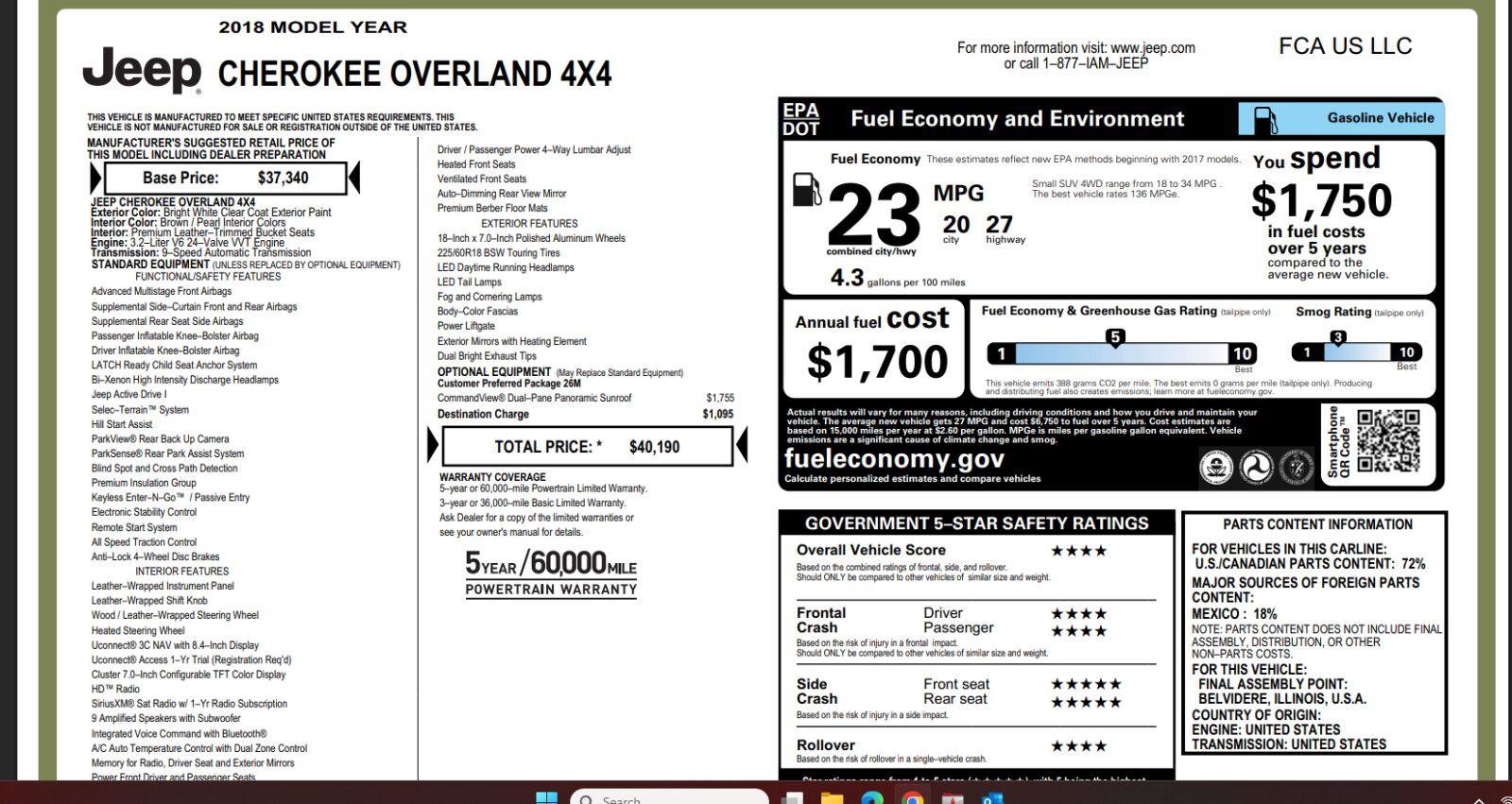 Used 2018 Jeep Cherokee Overland AWD/4WD image 4