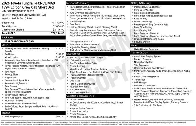 New 2026 Toyota Tundra 1794 Edition AWD/4WD image 2