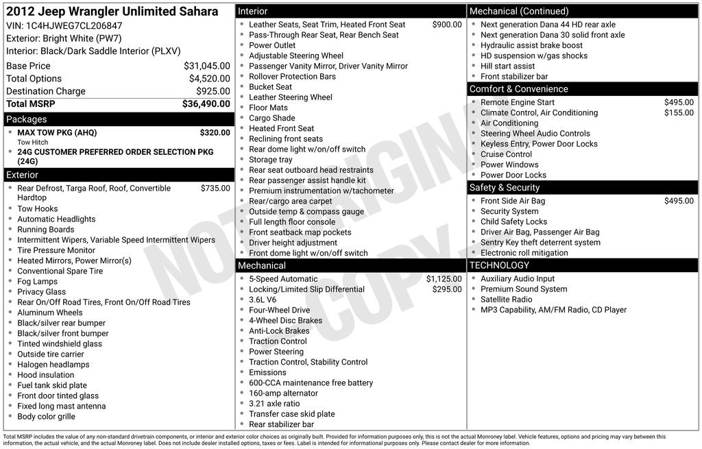 Used 2012 Jeep Wrangler Unlimited Sahara w/ Max Tow Pkg AWD/4WD image 15