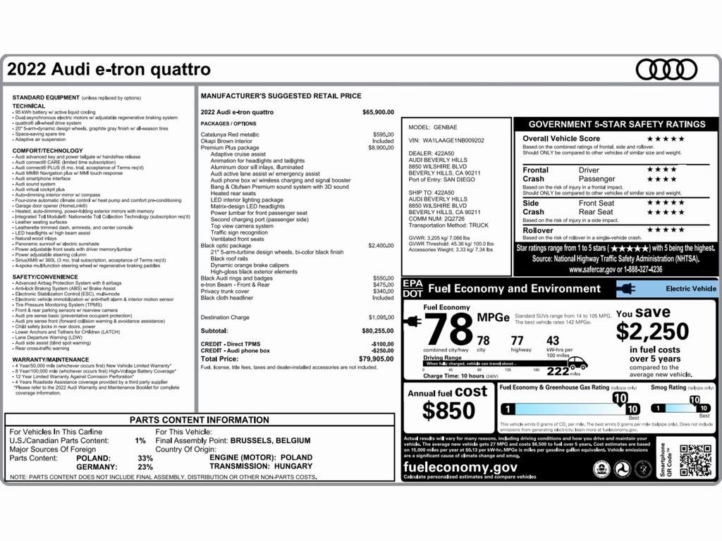 Used 2022 Audi e-tron Premium Plus w/ Premium Plus Package image 2