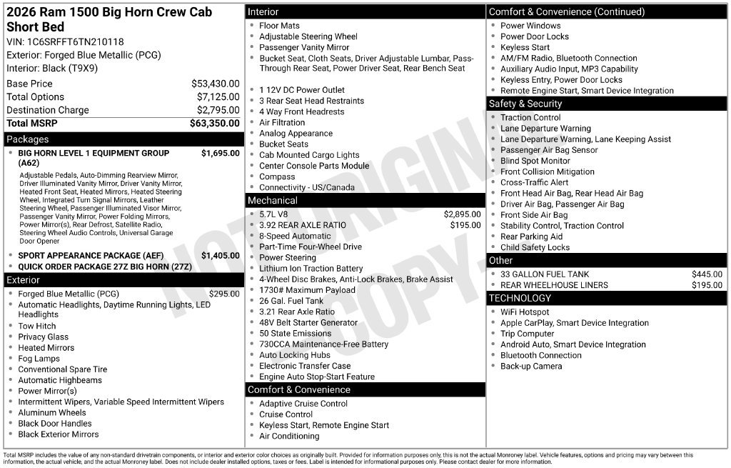 New 2026 RAM 1500 Big Horn AWD/4WD image 5