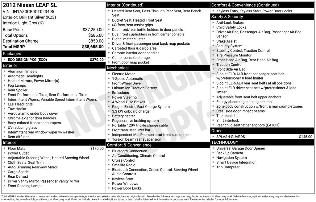 Used 2012 Nissan Leaf SL w/ Eco Design Pkg image 7