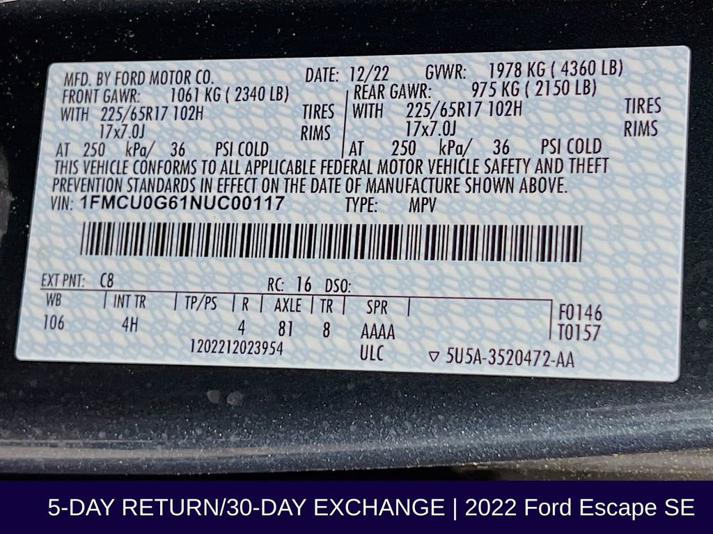 Used 2022 Ford Escape SE w/ Convenience Package FWD image 36