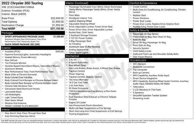 Used 2022 Chrysler 300 Touring w/ Sport Appearance Package RWD image 10