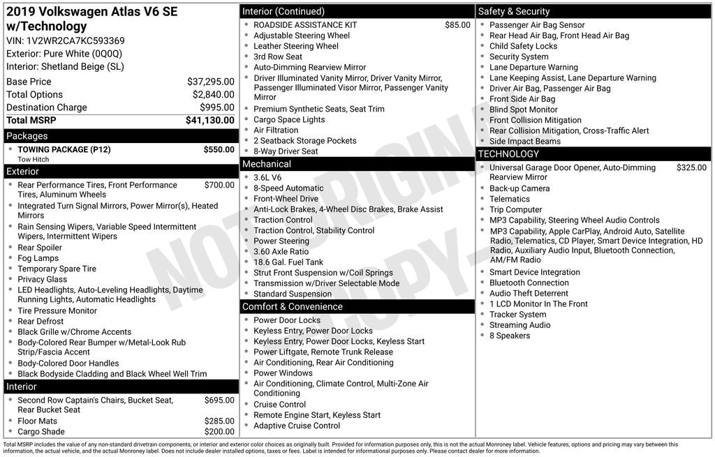 Used 2019 Volkswagen Atlas SE w/ Towing Package FWD image 5