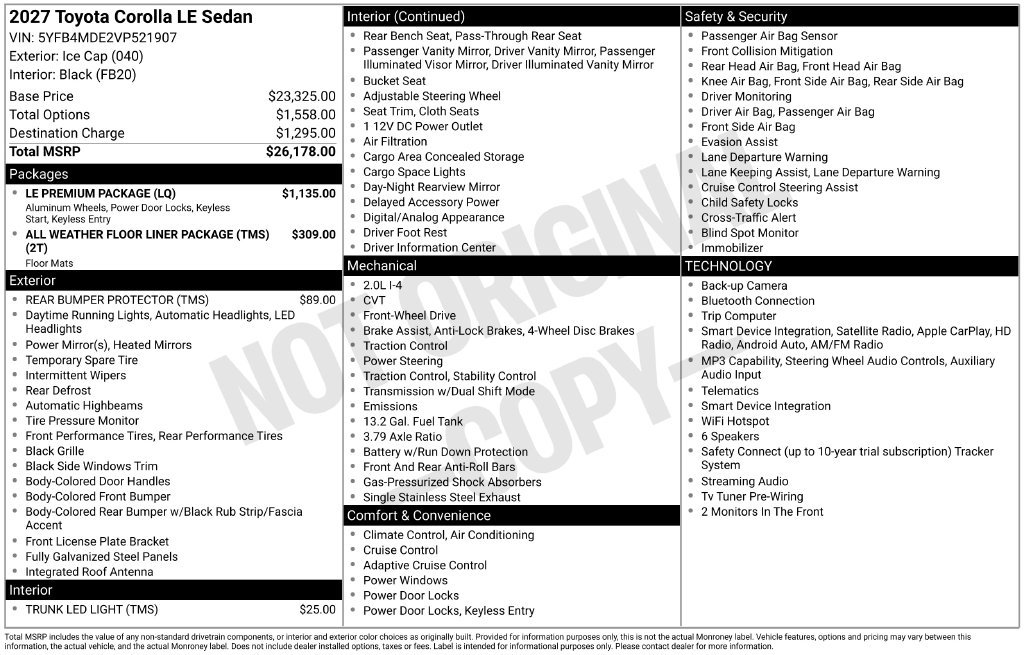 New 2027 Toyota Corolla LE w/ LE Premium Package FWD image 21