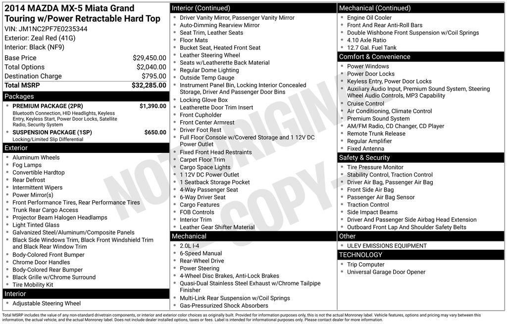Used 2014 MAZDA MX-5 Miata Grand Touring w/ Premium Package image 1