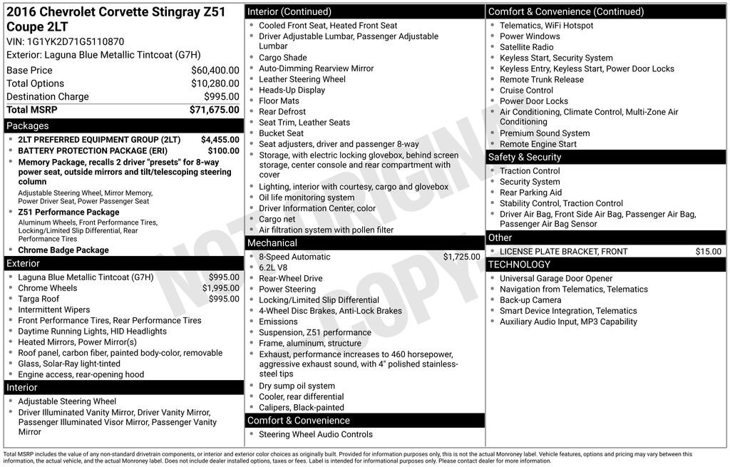 Used 2016 Chevrolet Corvette Stingray Coupe w/ 2LT Preferred Equipment Group image 11