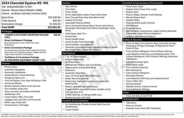 Certified 2024 Chevrolet Equinox RS AWD/4WD image 34