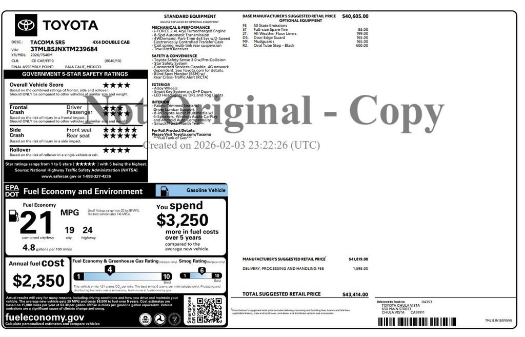 Used 2026 Toyota Tacoma SR5 AWD/4WD image 4
