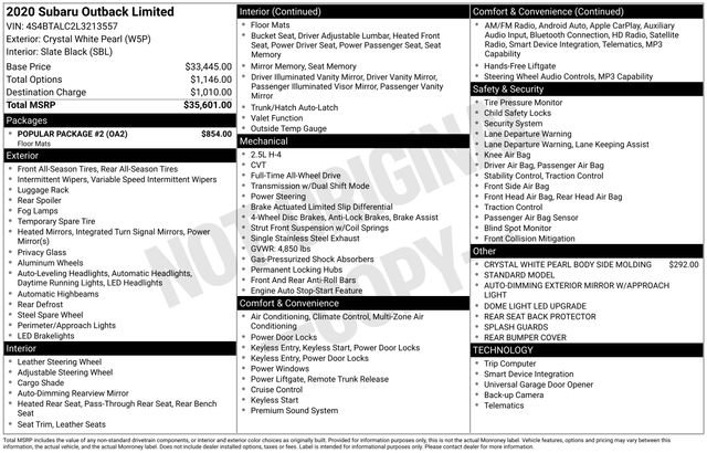 Used 2020 Subaru Outback Limited w/ Popular Package #2 image 12