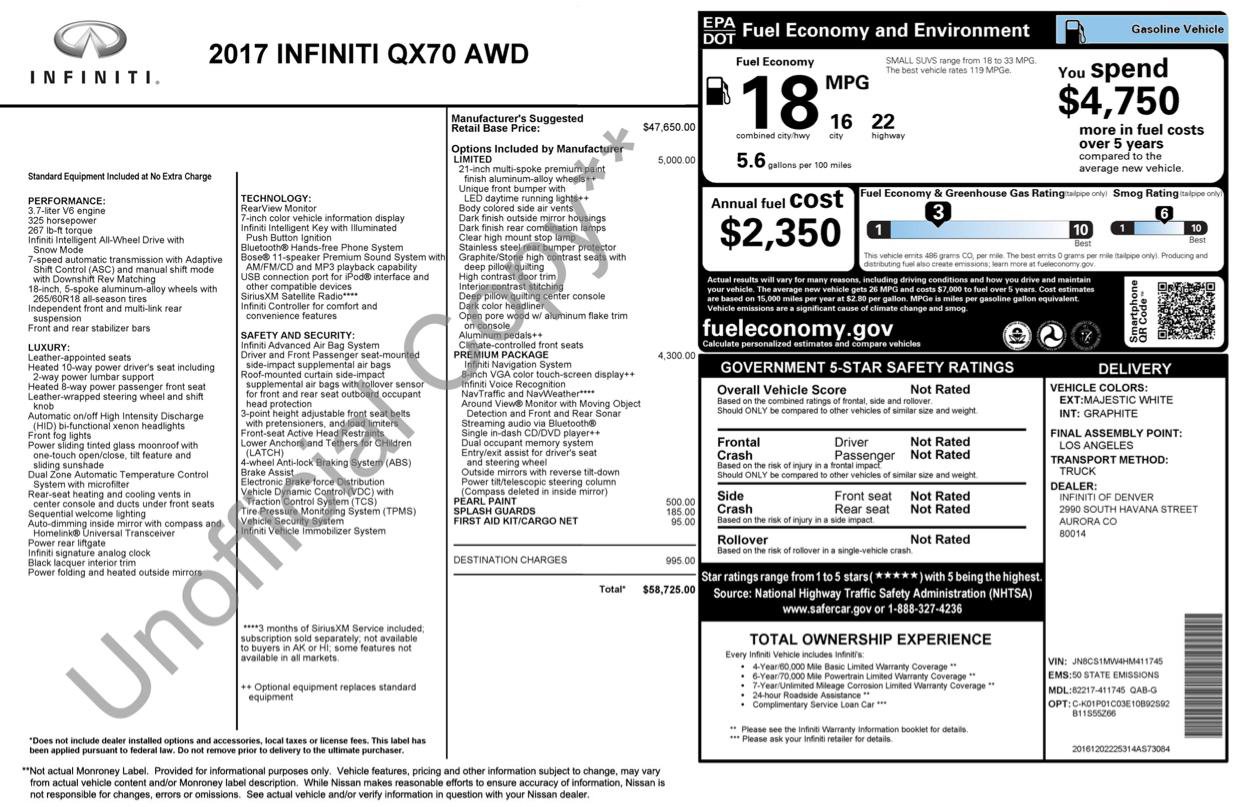 Used 2017 INFINITI QX70 AWD w/ Limited Package image 2
